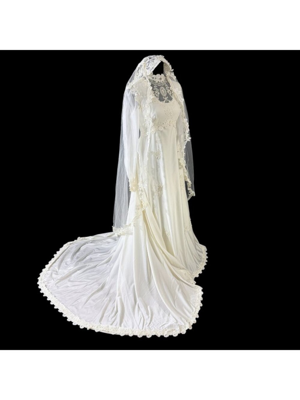 Wedding Dress Veil Bridal White Size 12 Sheer Sleeves Vintage 1970s Made in USA